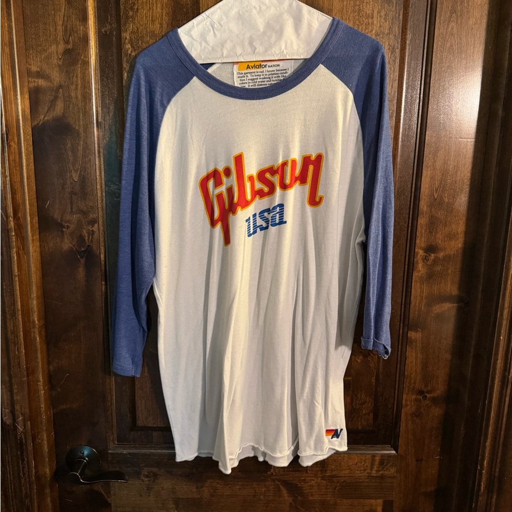 Gibson USA Long Sleeve Tee - Blue and White